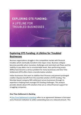 Exploring OTS Funding