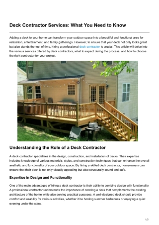 Deck Contractor Services What You Need to Know