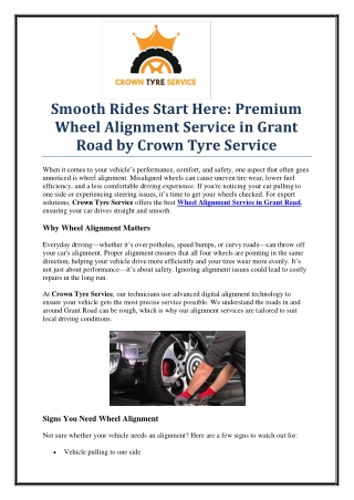Get the Best Wheel Alignment Service in Grant Road – Crown Tyre Service