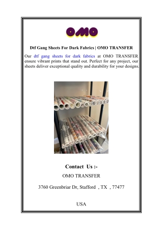 Dtf Gang Sheets For Dark Fabrics | OMO TRANSFER
