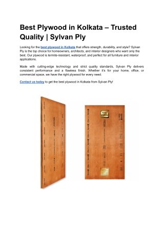 Best Plywood in Kolkata – Trusted Quality _ Sylvan Ply