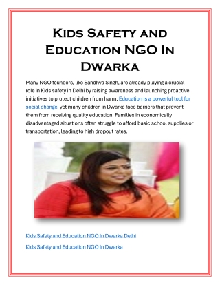 Kids Safety and Education NGO In Dwarka