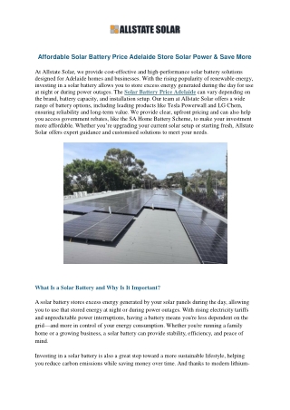 Solar Battery Price Adelaide 1