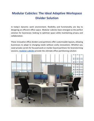 Modular Cubicles: The Ideal Adaptive Workspace Divider Solution