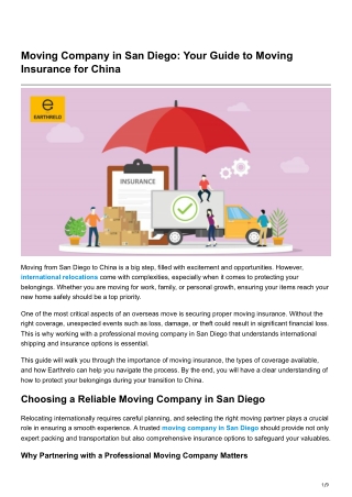Moving Company in San Diego: Your Guide to Moving Insurance for China