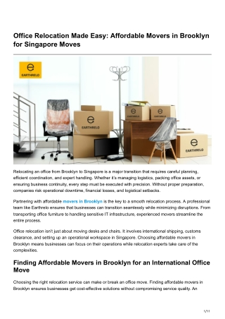 Office Relocation Made Easy: Affordable Movers in Brooklyn for Singapore Moves