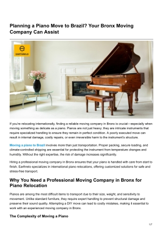 Planning a Piano Move to Brazil? Your Bronx Moving Company Can Assist