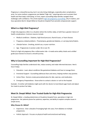 High-Risk Pregnancy Counselling in Pune