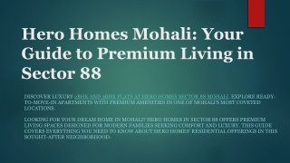 Hero Homes Mohali: Your Guide to Premium Living in Sector 88