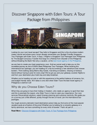 Discover Singapore with Eden Tours - Singapore Tour Packages