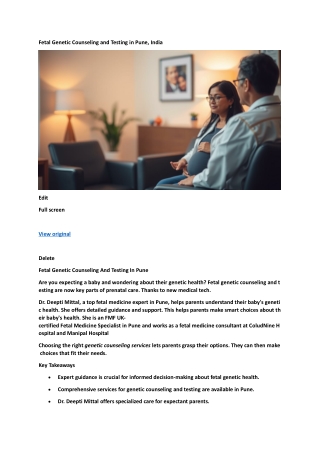 Fetal Genetic Counseling and Testing in Pune