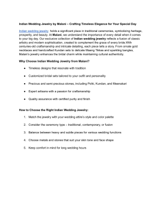 Indian Wedding Jewelry by Malani – Crafting Timeless Elegance for Your Special Day