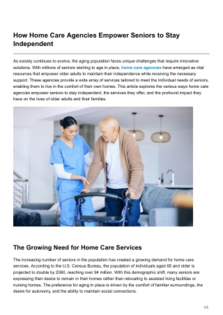 How Home Care Agencies Empower Seniors to Stay Independent