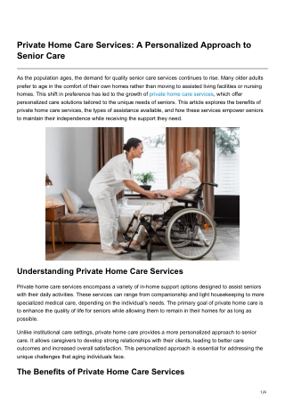 Private Home Care Services A Personalized Approach to Senior Care