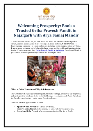 Book Griha Pravesh Pandit in Najafgarh from Arya Samaj Mandir Today