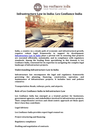 Infrastructure Law in India Lex Confiance India