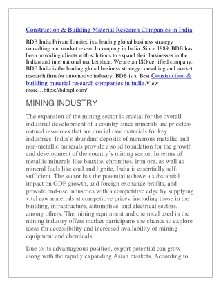 Construction & Building Material Research Companies in India