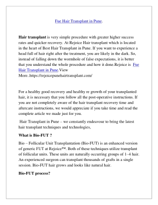 Fue Hair Transplant in Pune.