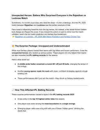 Unexpected Heroes: Batters Who Surprised Everyone in the Rajasthan vs Lucknow Ma