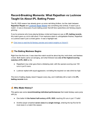 Record-Breaking Moments: What Rajasthan vs Lucknow Taught Us About IPL Batting P