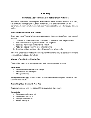 Homemade Aloe Vera Skincare Remedies for Sun Protection