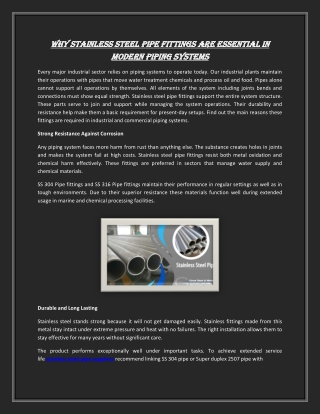 Why Stainless Steel Pipe Fittings Are Essential in Modern Piping Systems