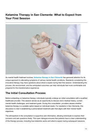 Ketamine Therapy in San Clemente What to Expect from Your First Session