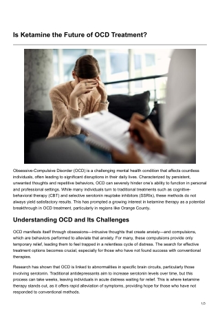 Is Ketamine the Future of OCD Treatment