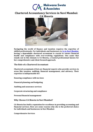 Chartered Accountancy Services in Navi Mumbai CA Shweta