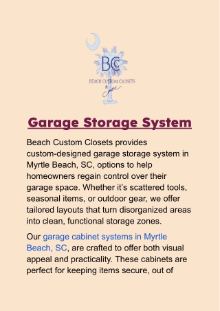Garage Storage System in Myrtle Beach, SC: Custom Solutions
