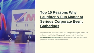 Top 10 Reasons Why Laughter & Fun Matter at Serious Corporate Event Gatherings