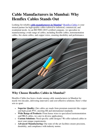 Cable Manufacturers in Mumbai