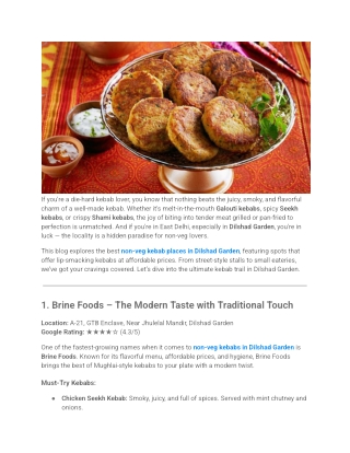 Best Non-Veg Kebab Places in Dilshad Garden, Delhi