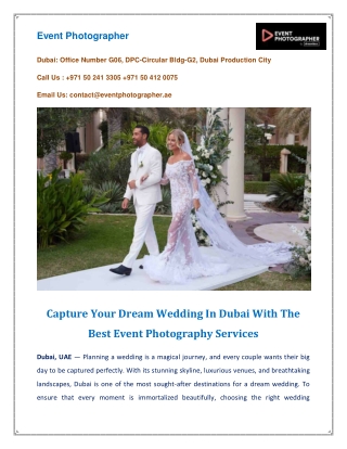 Capture Your Dream Wedding In Dubai With The Best Event Photography Services