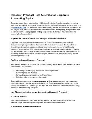 Research Proposal Help Australia for Corporate Accounting Topics