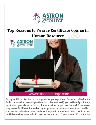 Top Reasons to Pursue Certificate Course in Human Resource