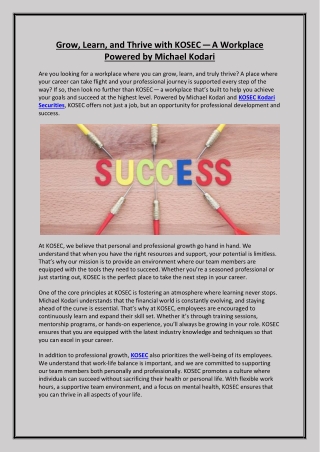 Grow, Learn, and Thrive with KOSEC — A Workplace Powered by Michael Kodari