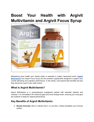 Boost Your Health with Argivit Multivitamin and Argivit Focus Syrup