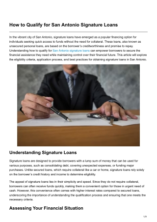 How to Qualify for San Antonio Signature Loans