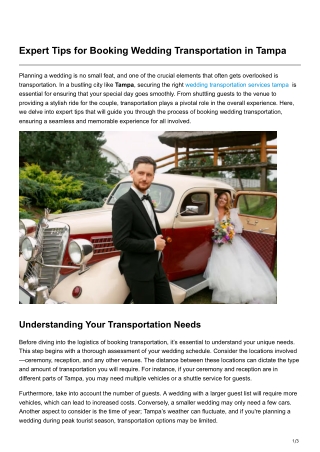 Expert Tips for Booking Wedding Transportation in Tampa