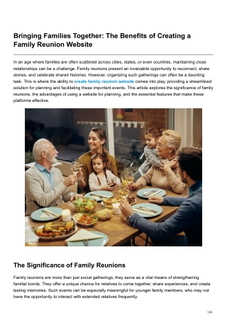 Bringing Families Together The Benefits of Creating a Family Reunion Website