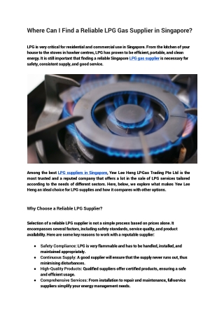 Reliable LPG Gas Supplier in Singapore