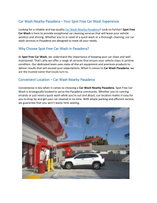 Car Wash Nearby Pasadena – Your Spot Free Car Wash Experience