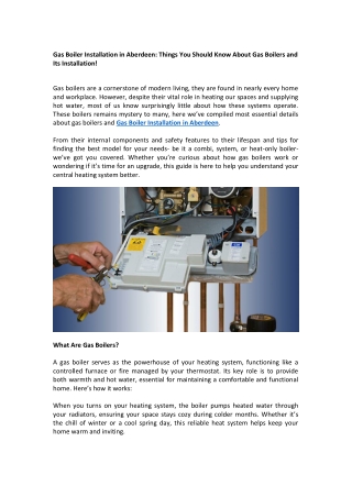 Gas Boiler Installation in Aberdeen Things You Should Know About Gas Boilers and Its Installation!