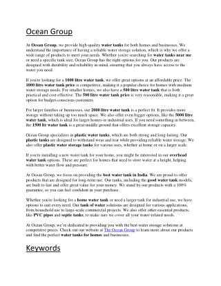 Reliable Overhead Water Tank Solutions for Long-Lasting Performance