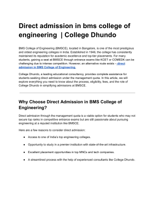 Direct admission in bms college of engineering  _ College Dhundo