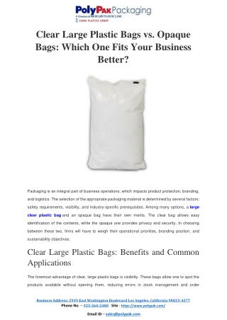 Clear Large Plastic Bags vs. Opaque Bags: Which One Fits Your Business Better?