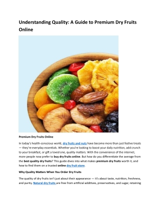 Understanding Quality: A Guide to Premium Dry Fruits Online