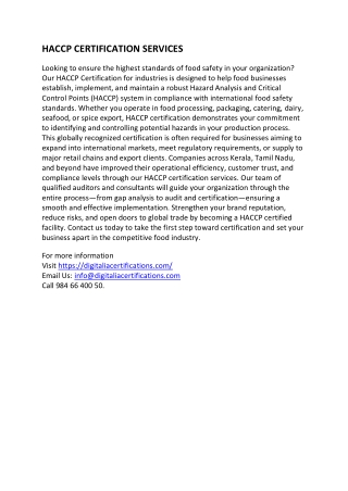 HACCP CERTIFICATION SERVICES