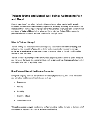 Trakem 100mg and Mental Health: How Pain Relief Can Improve Mood and Well-being